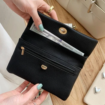Fashion PU Leather Envelope Wallets Metal Buckle Korean Style Women Long Clutch Bag Zipper Coin Purse Change Bag Outdoor 1