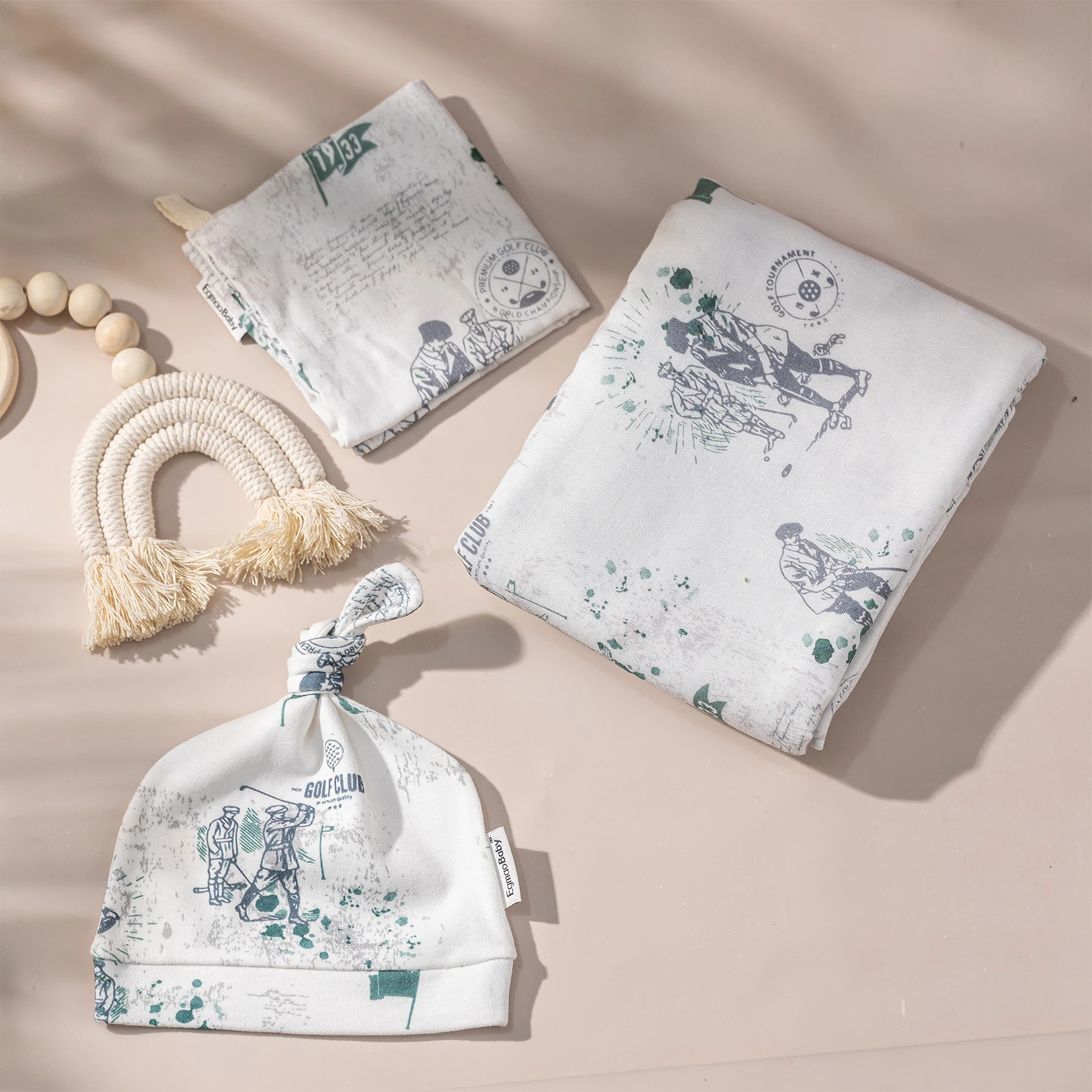 Baby Swaddle Blankets Set With Matching Hat And Drool Cloth Organic