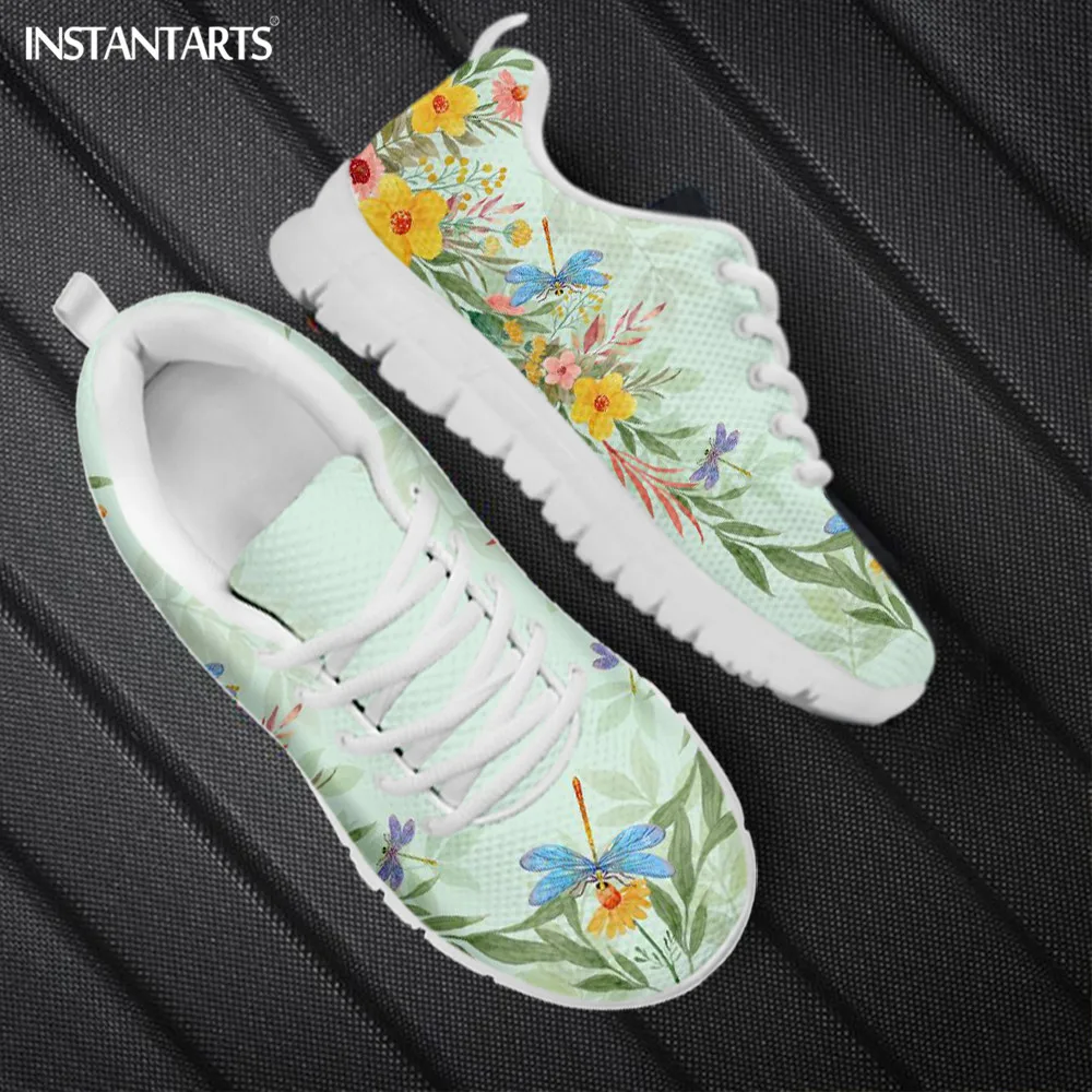 

INSTANTARTS Spring Autumn Walking Snekaers for Women Dragonfly Flower Printed Female Round Toe Tennis Shoes Casual Flats 2023