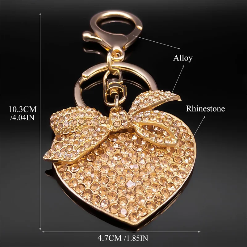 Heart Shinny Crystal Bowknot Luxury Key Chain For Women Alloy