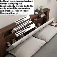 Lit double moderne nordique en bois massif avec rangement, taille King/Queen, pour chambre à coucher, avec tiroirs sous le lit et tête de lit avec rangement intégré 4