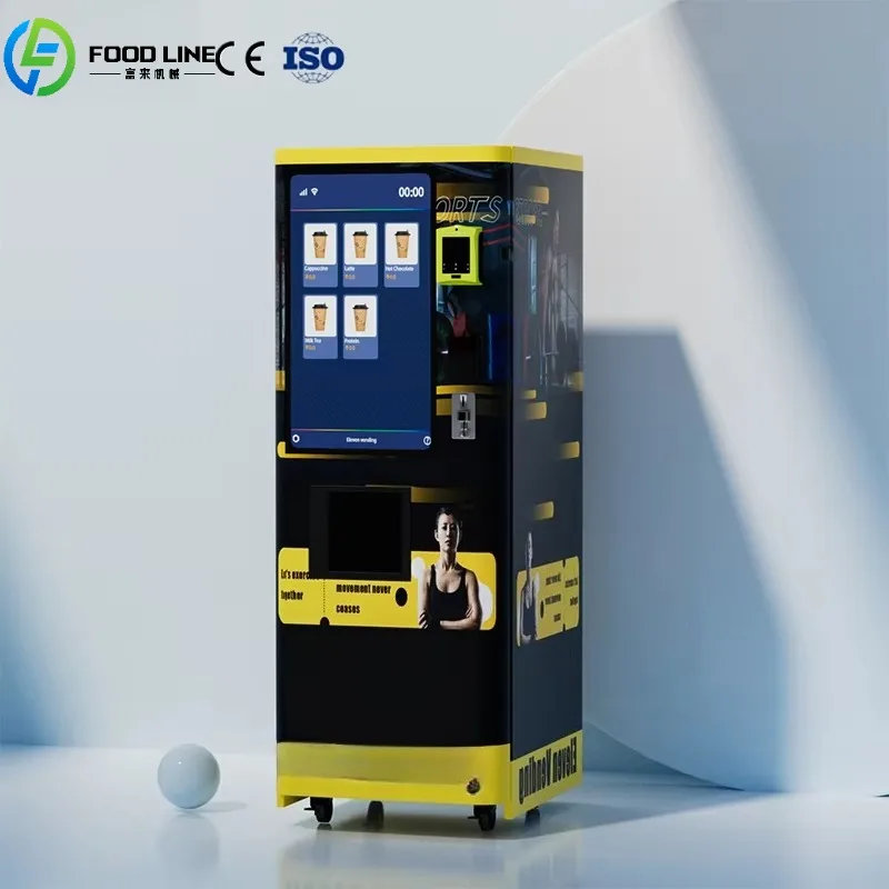 ใหม่สมาร์ทเครื่องดื่มกีฬาสําหรับยิมพร้อมเครื่องจ่ายผง 32 "หน้าจอสัมผัส IoT การตรวจสอบระยะไกลกาแฟโปรตีน Shake Vending Machine 1
