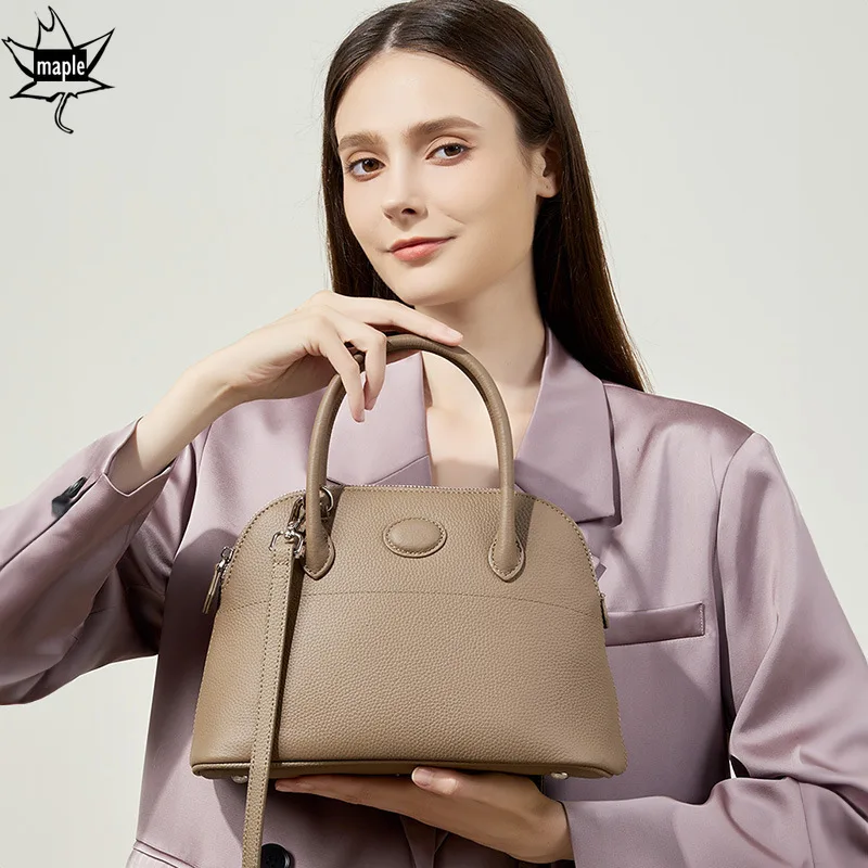 Simple Fashion Shell Tote Leisure Cowhide Leather Women's Handbag Business Office Lady Shoulder Bag