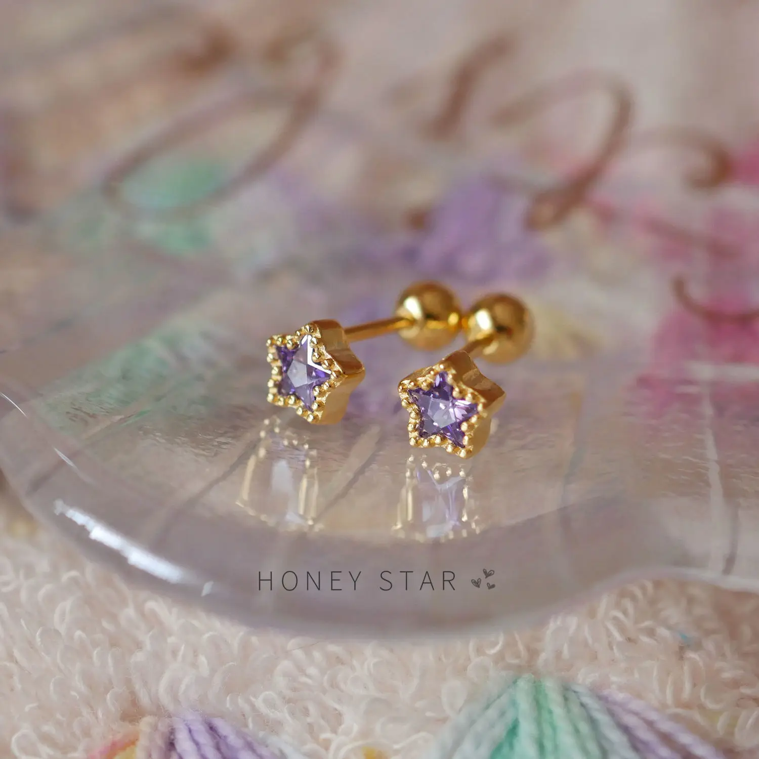 Twist Christmas Little Star All-in-One S925 Sterling Silver Purple Screw Super Flash Cute Earrings Ear Bone Stud |