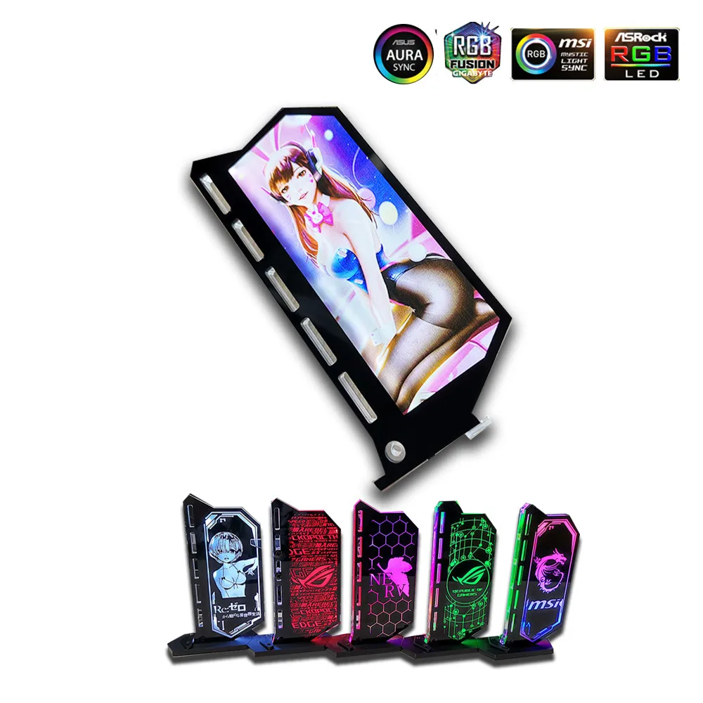 Personalizável Gpu Suporte Vertical 12v 5v Aura Colorido Suporte de Cartão de Vídeo Personalizar Vga Suporte Chassis Watercooler Personalizado Mod Ventiladores e resfriadores - Imagem 4