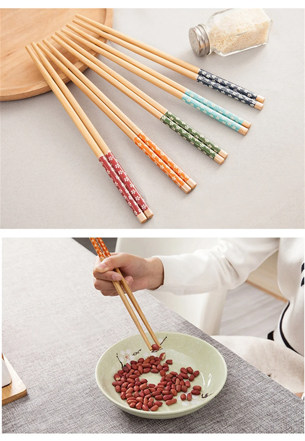 Description Picture 5 of item1Pairs Natural Bamboo Chopsticks Reusable Traditional Handmade Chinese Classic Wooden Chopsticks Sushi Kitchen Tool 24cm Hot Pot