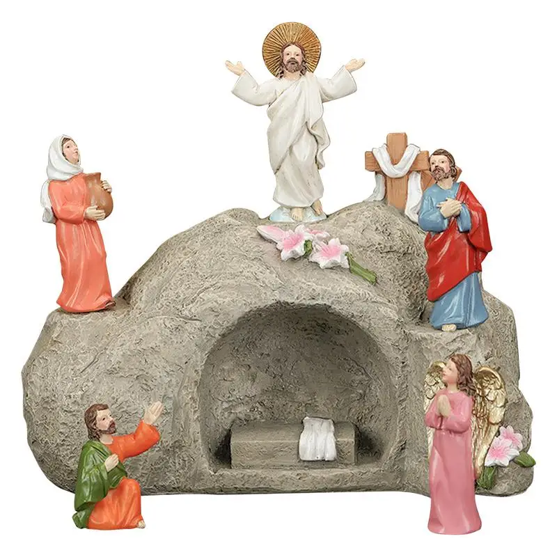 

Jesus Holy Figurine Jesus Tomb Set Religious Statues 6 pcs Resin Jesus Figurine Tabletop Ornaments Ascension Day Desk Decor