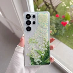 Luminous Sequins Glitter Quicksand Flower Bling Clear TPU Case - Galaxy S25 Ultra (Green 01)