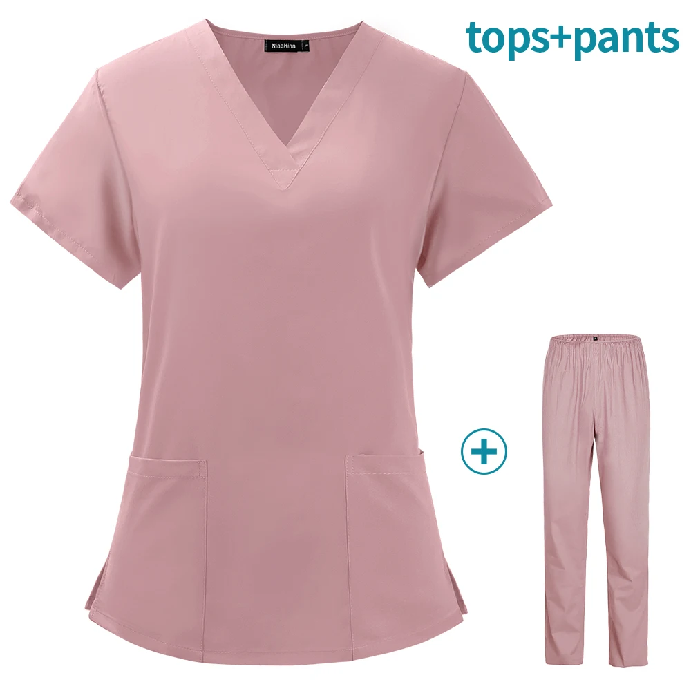 Unisex Solid Color Nursing Scrub Women Uniform Elasticity Casual Nurse Uniforms Clinical V-neck pet hospital Doctor Work Clothes