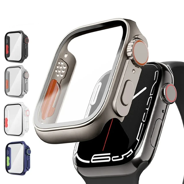 Verre + boîtier pour Apple Watch 44mm 45mm 41mm 40mm 42mm 38mm, couvercle de protection d'écran, changement Ultra pare-chocs iWatch série 9 8 7 SE 6 5 3 1