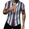 Striped Colorful Shirt Fashion Casual Outdoor Designer Street Party Men's High Quality Button T-shirt Short Sleeve Shirt 2023 4