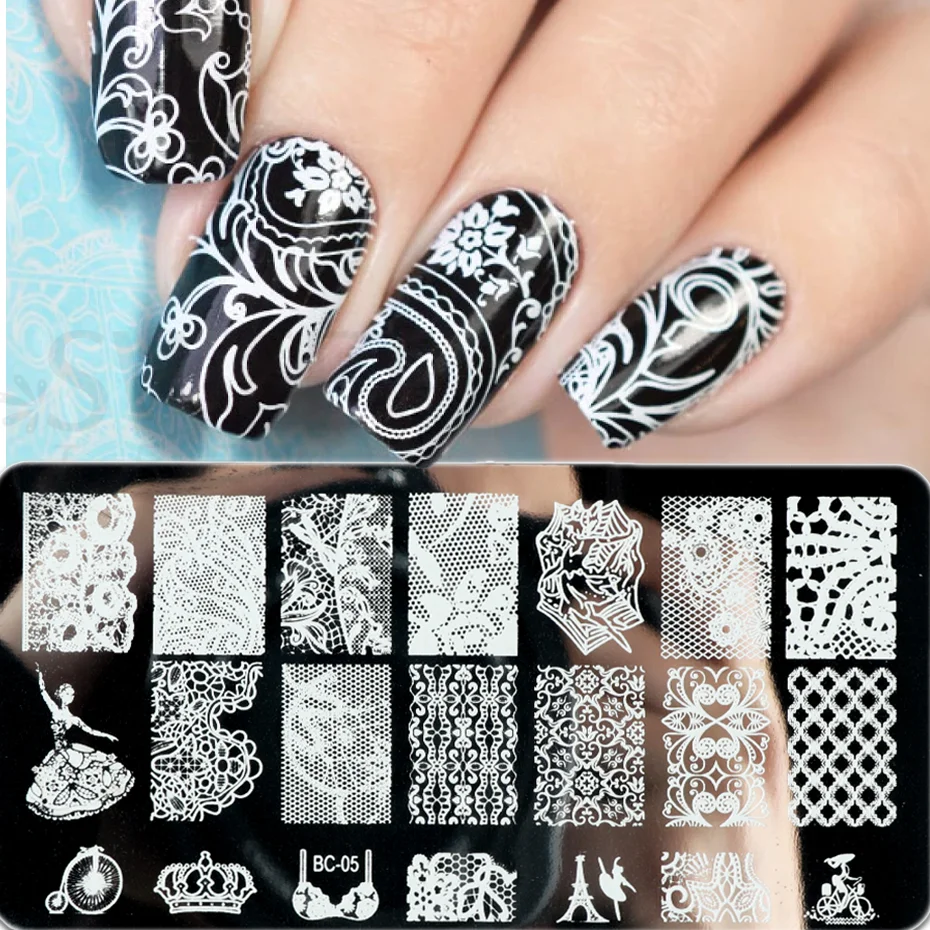 Nail Art Stamping Plates Lace Textured Flower Petal Leaves Images Stamp Templates Polished Printing Stencils Molds Tools KEBC-20 2