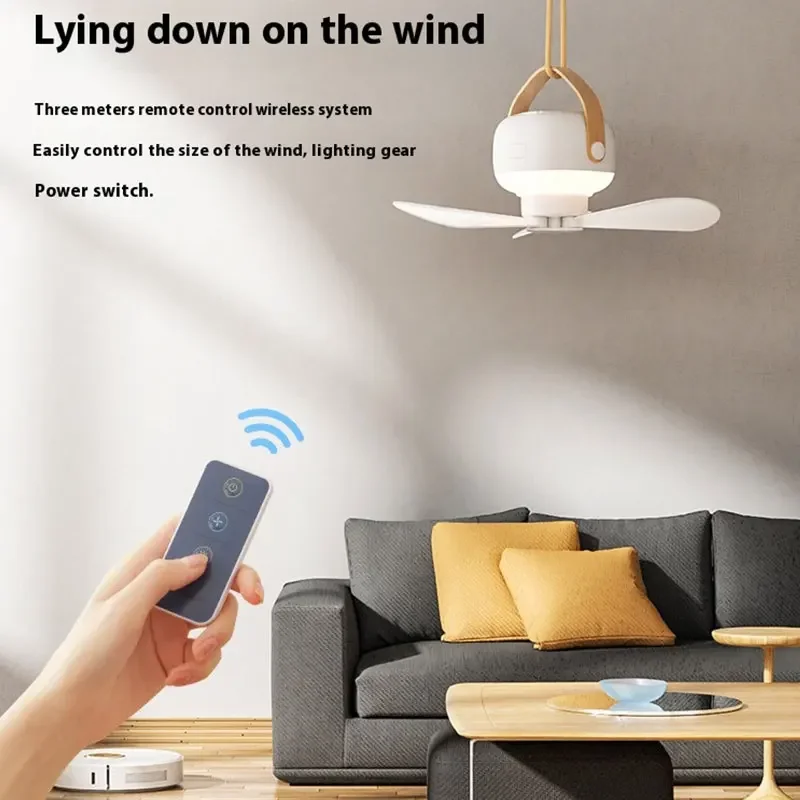 Portable Ceiling Fans Rechargeable LED Electric Fan Night Lamp Home Outdoor Camping Tent Hanging Fan Light with Remote Control 2