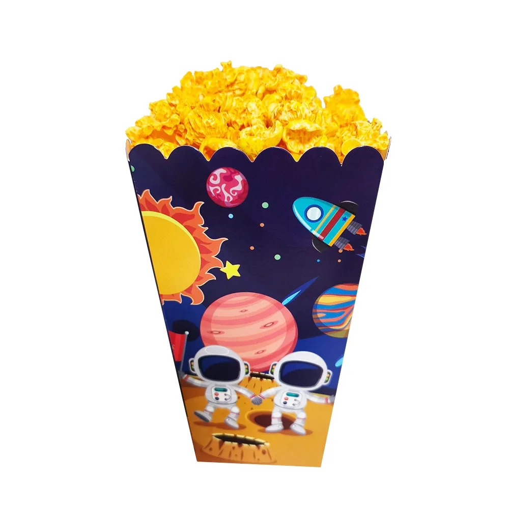 Astronaut Birthday Decoration 6pcs Outer Space Popcorn Box Snack Box Candy Cookie Containers Goodie Bag Solar Space Planet Party