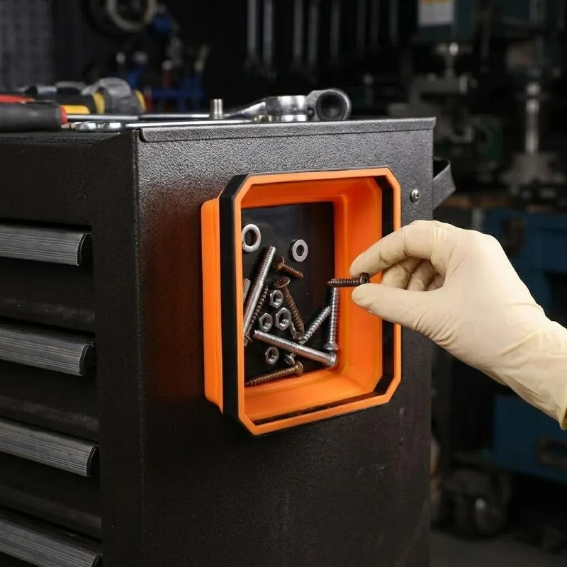 자석 부품 트레이 접이식 실리콘 나사 볼트 너트 보관 트레이 정리함 사각형 하드웨어 도구 자석 보관함 그릇