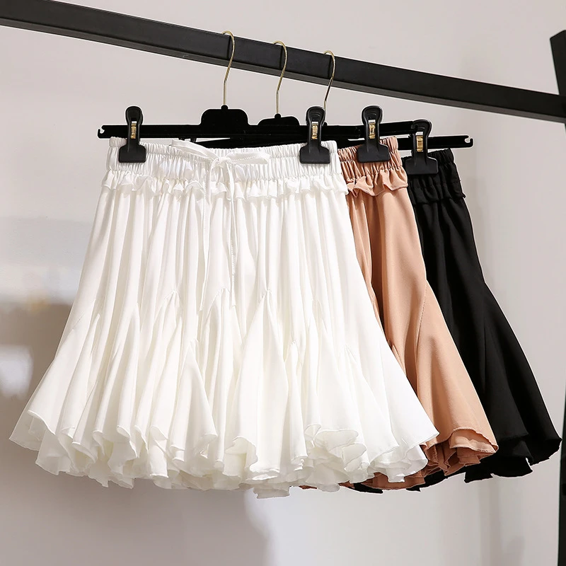 mini skirts for women White Black Chiffon Summer Shorts Skirt Women 2021 Fashion Korean High Waist Tutu Pleated Mini Aesthetic Skirt Female black leather skirt