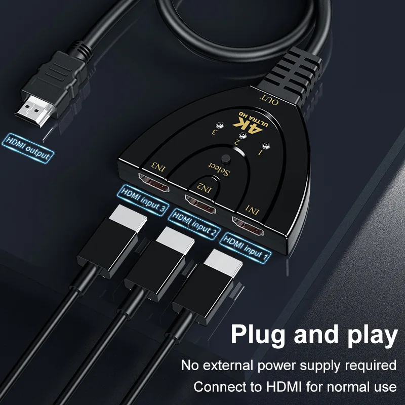 1080P 3 In 1 Switch Hub 4K*2K 3D Mini 3 Port HDMI Switch 1.4b HDMI Splitter Out - Foto 6