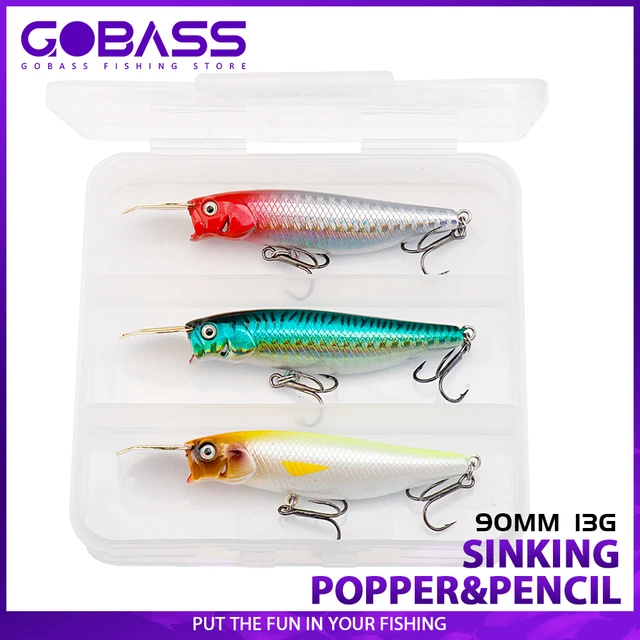 GOBASS 3pcs Sea Pike Fishing Lures Tackle Box Kit 90mm 13g Popper Bait  Saltwater Sinking Riser Bait Pencil Lure Set of Wobblers - AliExpress