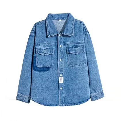 한국 어린이 소년 데님 재킷 턴 다운 칼라 싱글 브레스트 베이비 보이 코트 얇은 긴 소매 포켓 다목적 3-14Y 소년