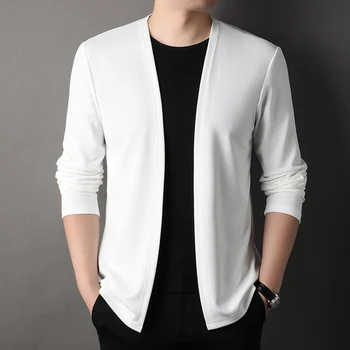 New Slim Fit Cardigan for Men, Thin Spring and Autumn Outerwear, Long Sleeve Casual Trendy Versatile Pure Color Slim Fit Autumn 1