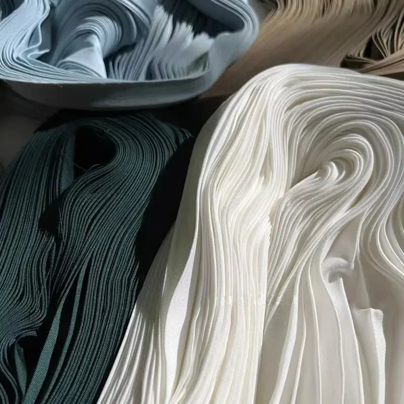Twill Pleated Fabric Designer Cloth for Sewing Clothing Skirts Decorative Breathable Comfortable Polyester Textile White Black 3