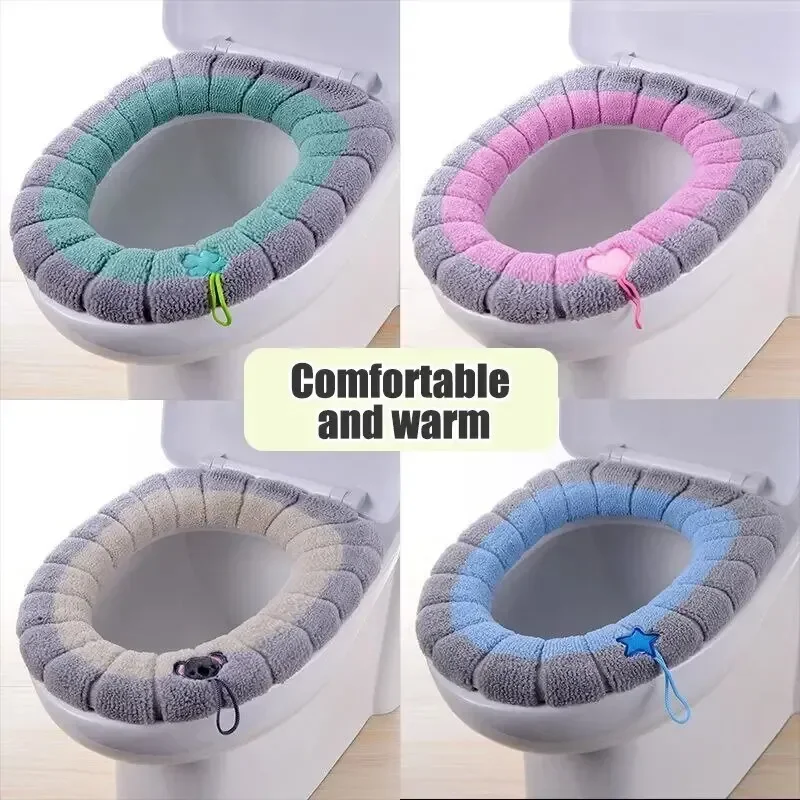 Toilet seat cover 1 Pack Stitched Color Portable Knitted Thickened Washable Antifreeze O Type Universal
