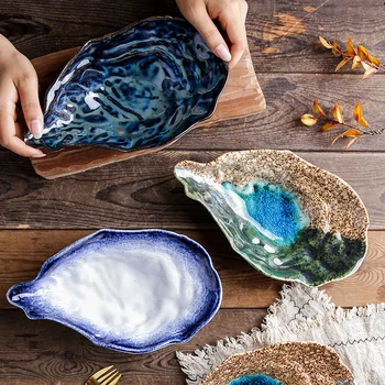 Piatto di ostriche in ceramica creativa Stoviglie da forno Piatto di sushi Sashimi Piatto freddo Piatto piccolo Piatto di guscio di ostra Stoviglie giapponesi 1