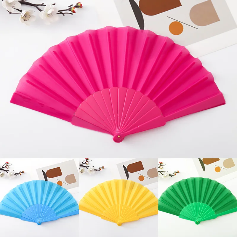 7inch Silk Cloth Plain Folding Fan Plastic Bone Fan Chinese Dance Solid Color Taichi Morning Exercise DIY Home Ornaments folding fan