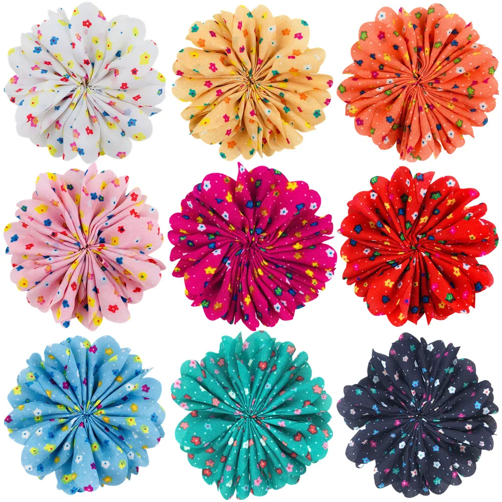 

100 шт./лот, 3,15 ”цветы балерины с цветочным принтом, DIY тканевый цветок для повязок на голову, броши для обуви, украшения цветов
