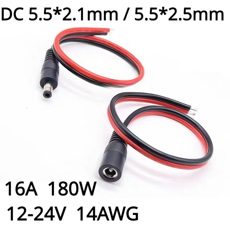 Macho e Fêmea Poder Pigtail Cabo Conector Fio Conectores Barril 14awg 180w 16a 21×55 Milímetros 55×25 Milímetros 30 Centímetros dc