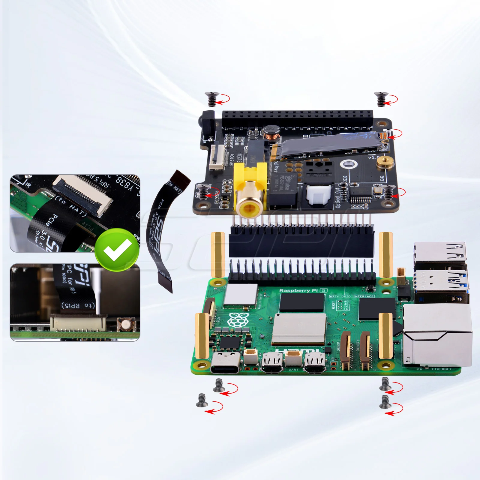 拡張カード Raspberry Pi 5 8GB RAM 52Pi Raspberry Pi 5 NVdigi Expansion Adapter Board with M.2 PCIe