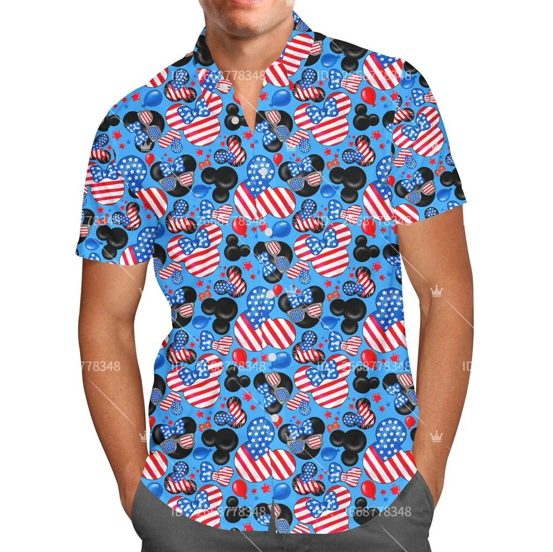 

Гавайские рубашки с Микки Маусом, Гавайские пляжные рубашки 4 июля, мужские модные рубашки с пуговицами, повседневные пляжные рубашки