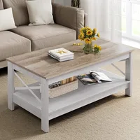 Table 2-Tier Wood Center Table with Storage Shelf for Living Room, Gray, 39.7" 1