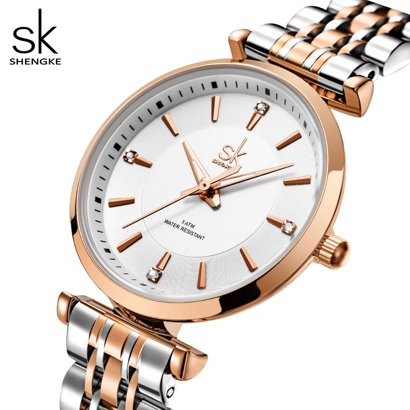 Shengke sk Watch Fashion Women Watches Black Leather Strap Woman's Quartz Wristwatches Ladies Colorful Clock Relogio Feminino 3