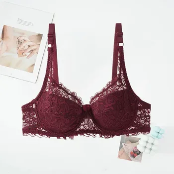 Women New Sexy Floral Lace Bras Comfort Breathable Underwear Brassiere Summer Thin Push Up Bras Solid Color Lace Bra 1