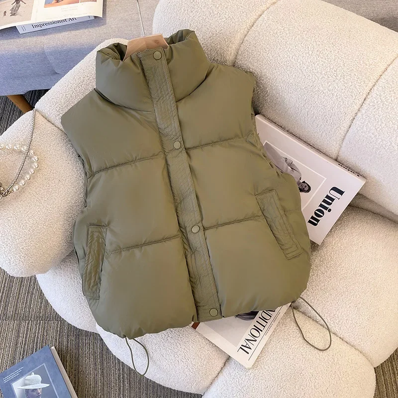 Petite Autumn Winter Down Cotton-Padded Vest Women's 2024 New Style Plus Size Cotton Clip PU Jacket Trendy Wash-Free - Image 3