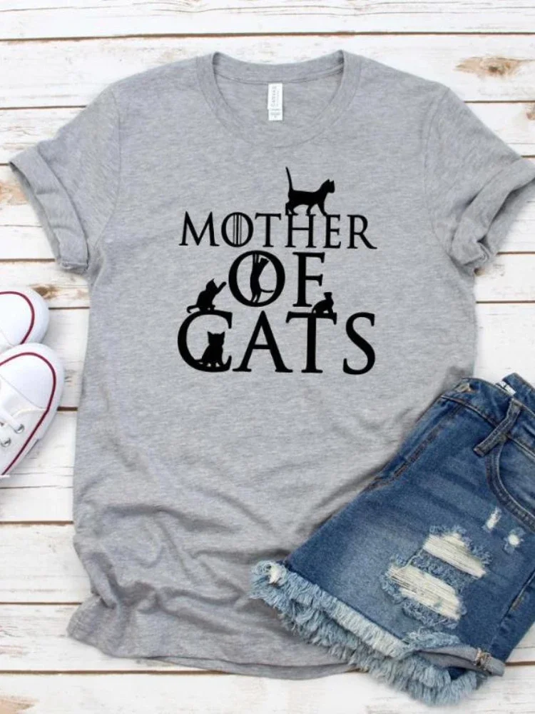 Mother of Cats Print Women T Shirt Short Sleeve O Neck Loose Women Tshirt Ladies Fashion Tee Shirt Tops Clothes Camisetas Mujer 3