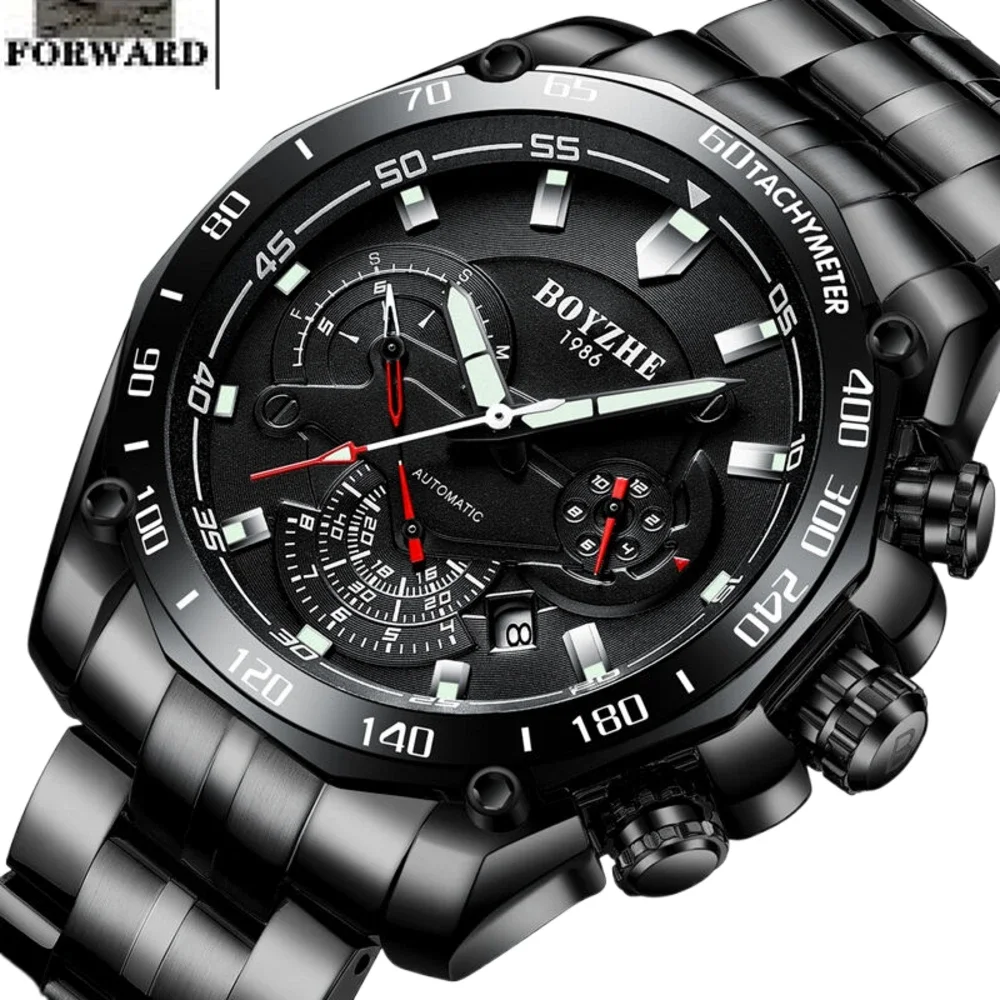 

FORWARD Fully automatic Tourbillon mechanical movement mens watch Month Double Calendar Stopwatch Luminous Waterproof Watch men