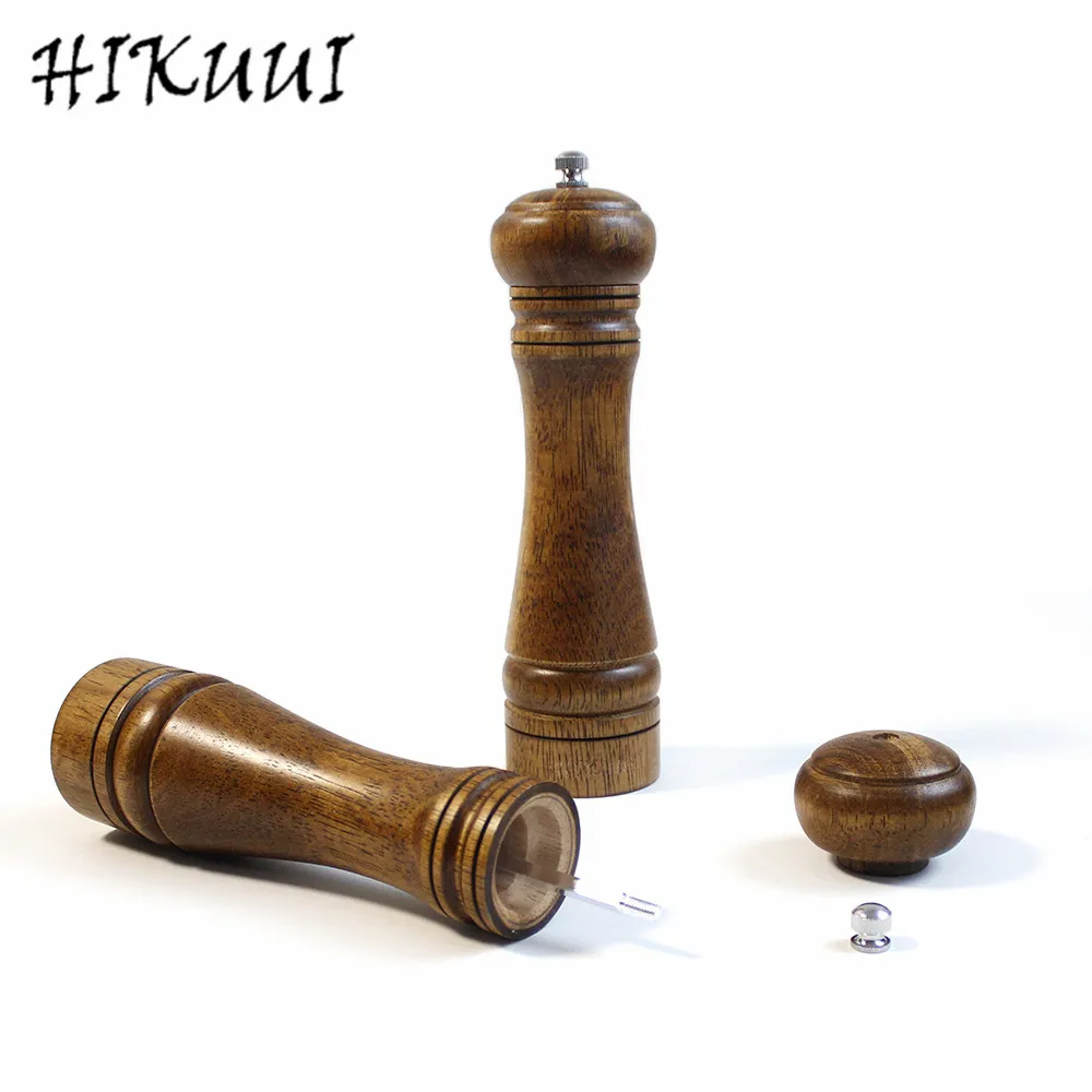 Classic Oak Wooden Pepper Spice Grinder Hand Mill Salt Grain Malt Seasoning and Pepper 8 inch Wood Grinder for KItchen Tools