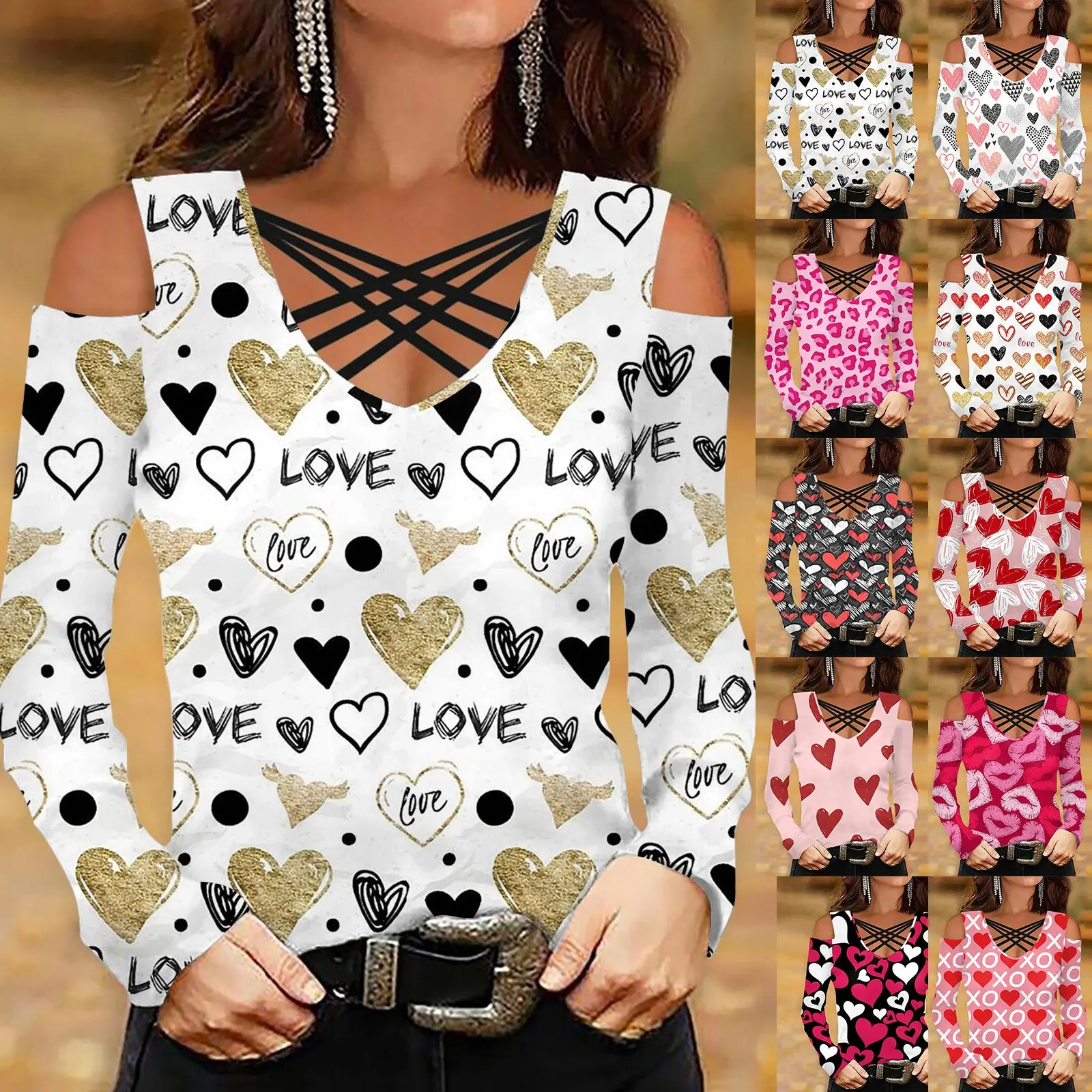 Autumn Elegant Print Shirts Womens Valentine's Day Shirts Plaid Long