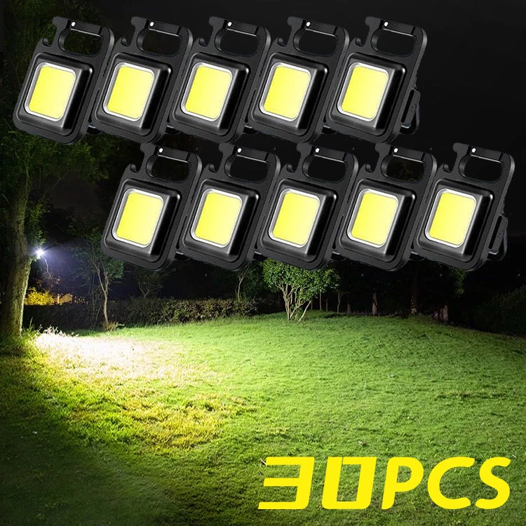  2-30PC High Power Led Flashlight USB RechargeableLamp Strong Magnetic COB Work Light Portable Keychain Light For Outdoor Camping 