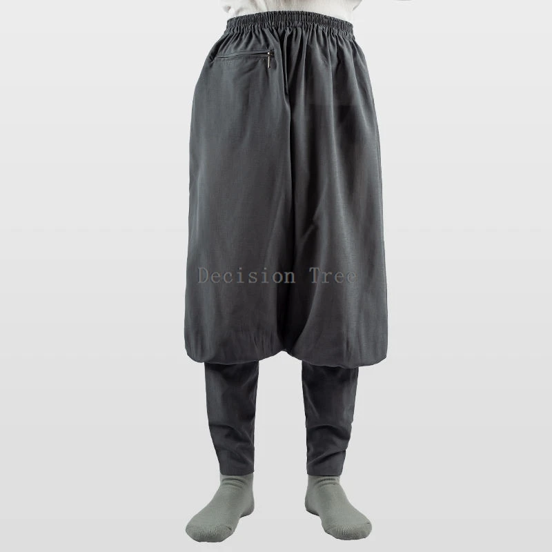Chinese Buddhism Monk Daily Practice Leggings Pants Comfortable Linen Men Wushu Trousers Solid Color Simple Casual Pants