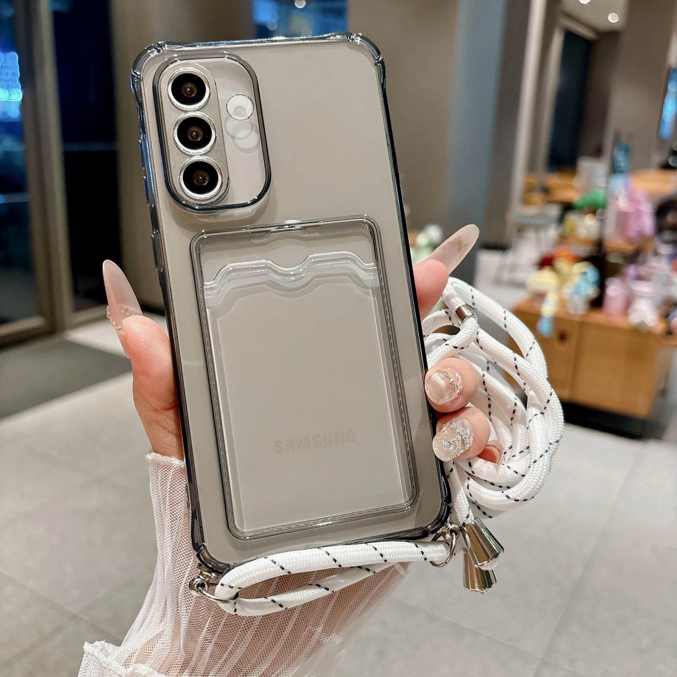 Clear Crossbody Lanyard Phone Case with Card Slot Cover