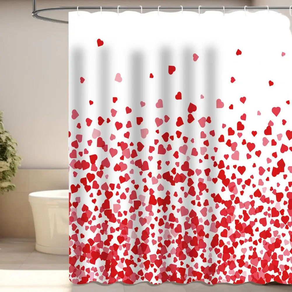 

Standard Size Shower Curtain Valentine's Day Love Heart Print Shower Curtain with Hooks Water-resistant Machine for Romantic