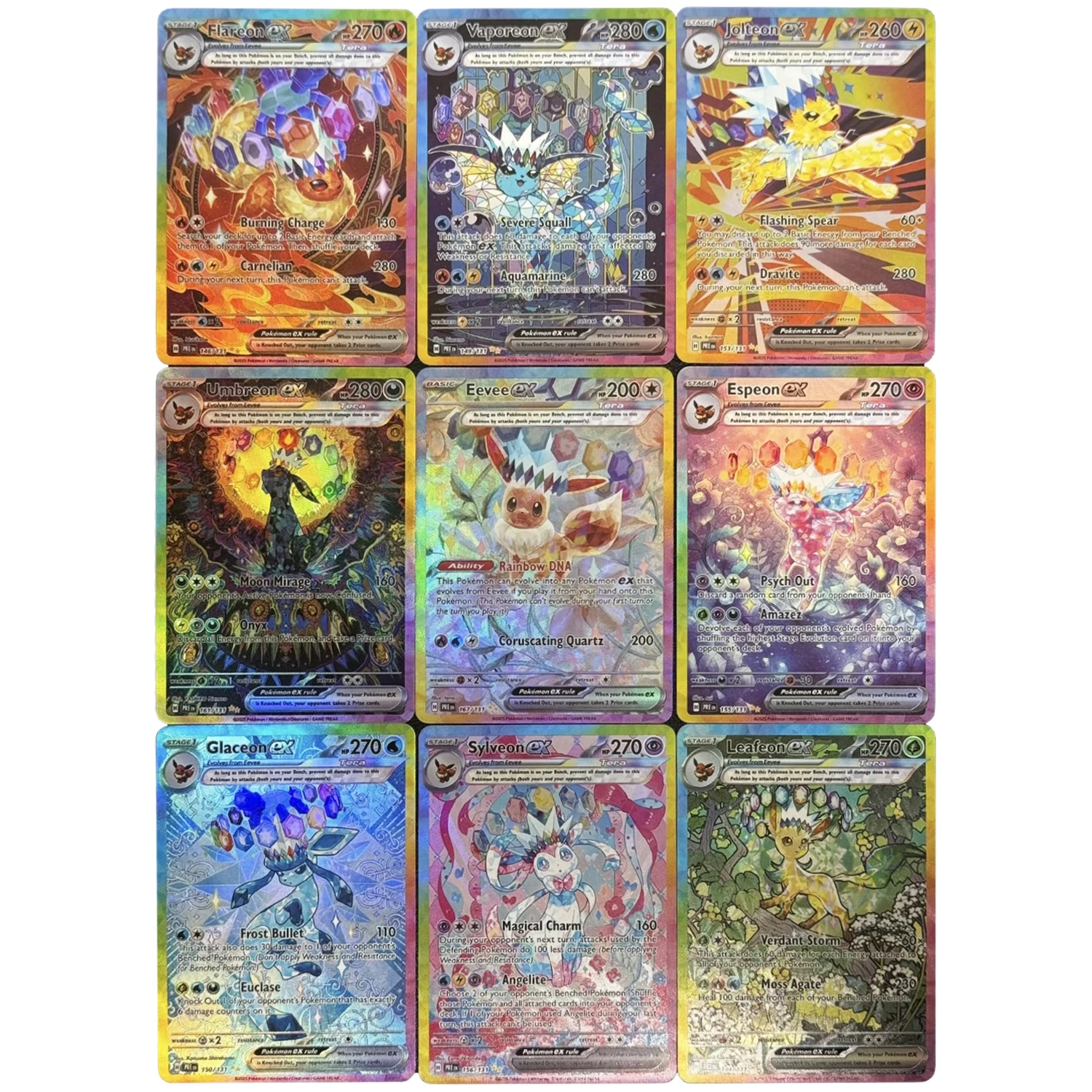 Diy Ptcg English Version Eeveelution Ex Umbreon Sylveon Leafeon Refraction Flash Card Anime Collection Card Gift Toy 9Pcs/set collectible card game toy