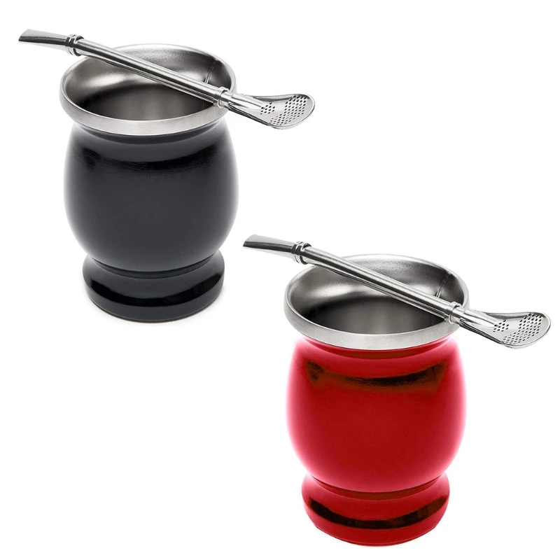

8oz Stainless Steel Yerba Mate Tea Insulation Cup and Bombilla Straw Spoon Set