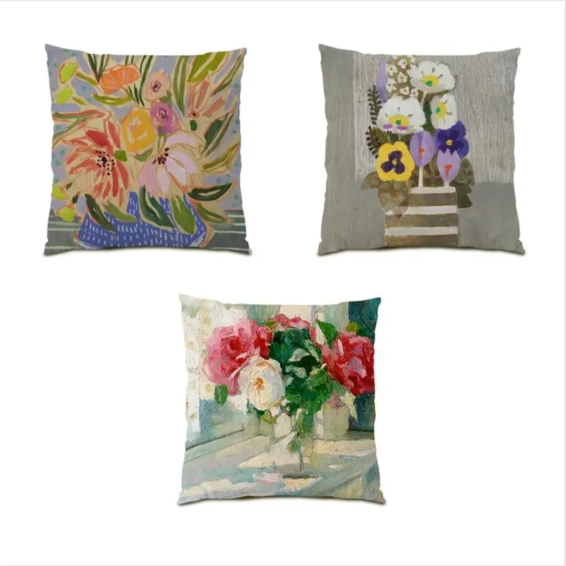 

Living Room Decoration Polyester Linen Flower Pillow Cover Throw Pillow Covers Cushion Cover 45x45CM Flocking Velvet Gift E0484