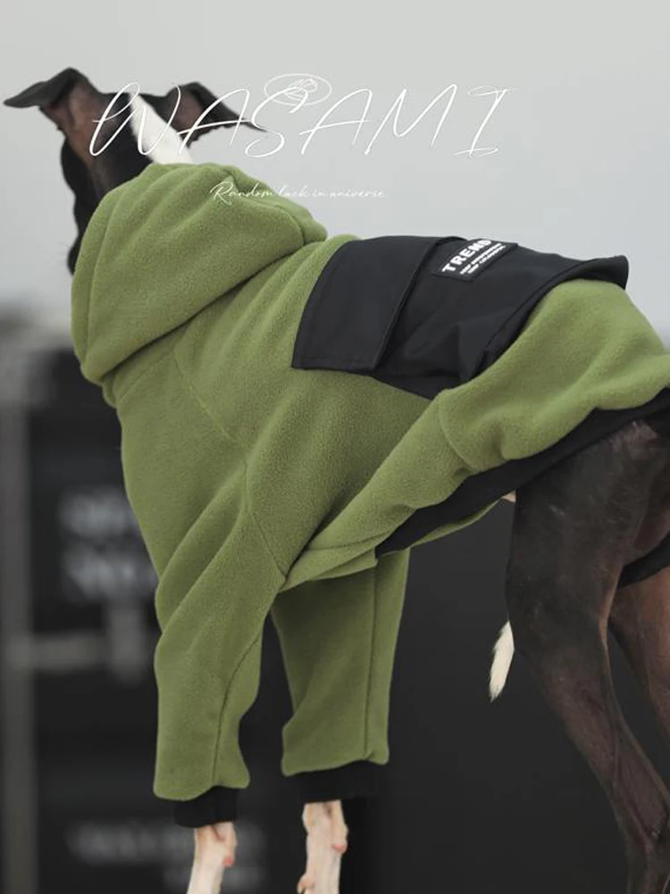 패션 이탈리아 그레이하운드 옷 녹색 스트레치 소프트 Whippet 두 다리 나들이 개 옷 겨울에 그레이하운드 따뜻한 옷