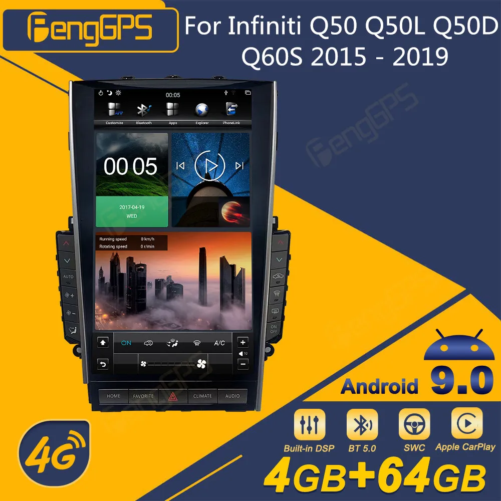Eingebautes Carplay Android Autoradio für Infiniti Q50 / q50l / q60s  GPS-Navigation Multimedia-Player Touchscreen-Haupteinheit