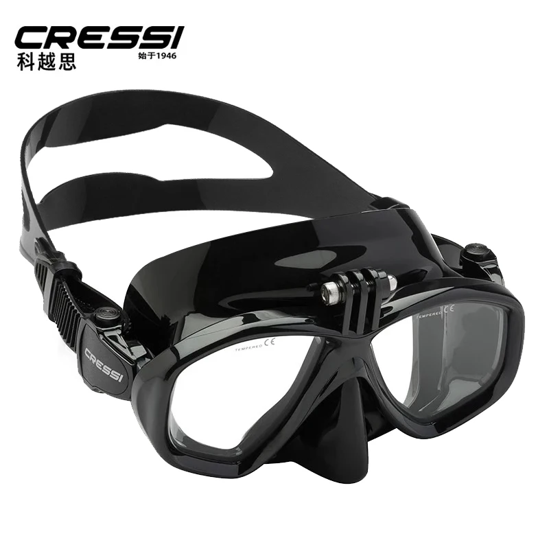 Cressi ACTION Scuba Diving Mask With Go Pro Camera Mount Tempered Glass 2 Window Low Volume Snorkeling Swimming Mask  for Adults 3